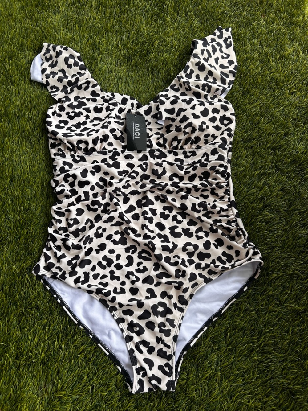 Daci Woman’s Leopard Print One-Piece Swimsuit - Black & Cream XXL